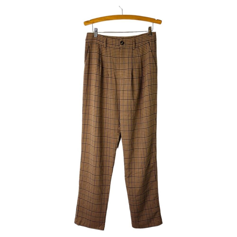 Native Daughters tan black plaid preppy high waisted pleated trouser pants large